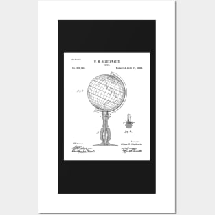 Atlas Globe Map Patent - World Traveler Teacher Classroom Art - White Posters and Art